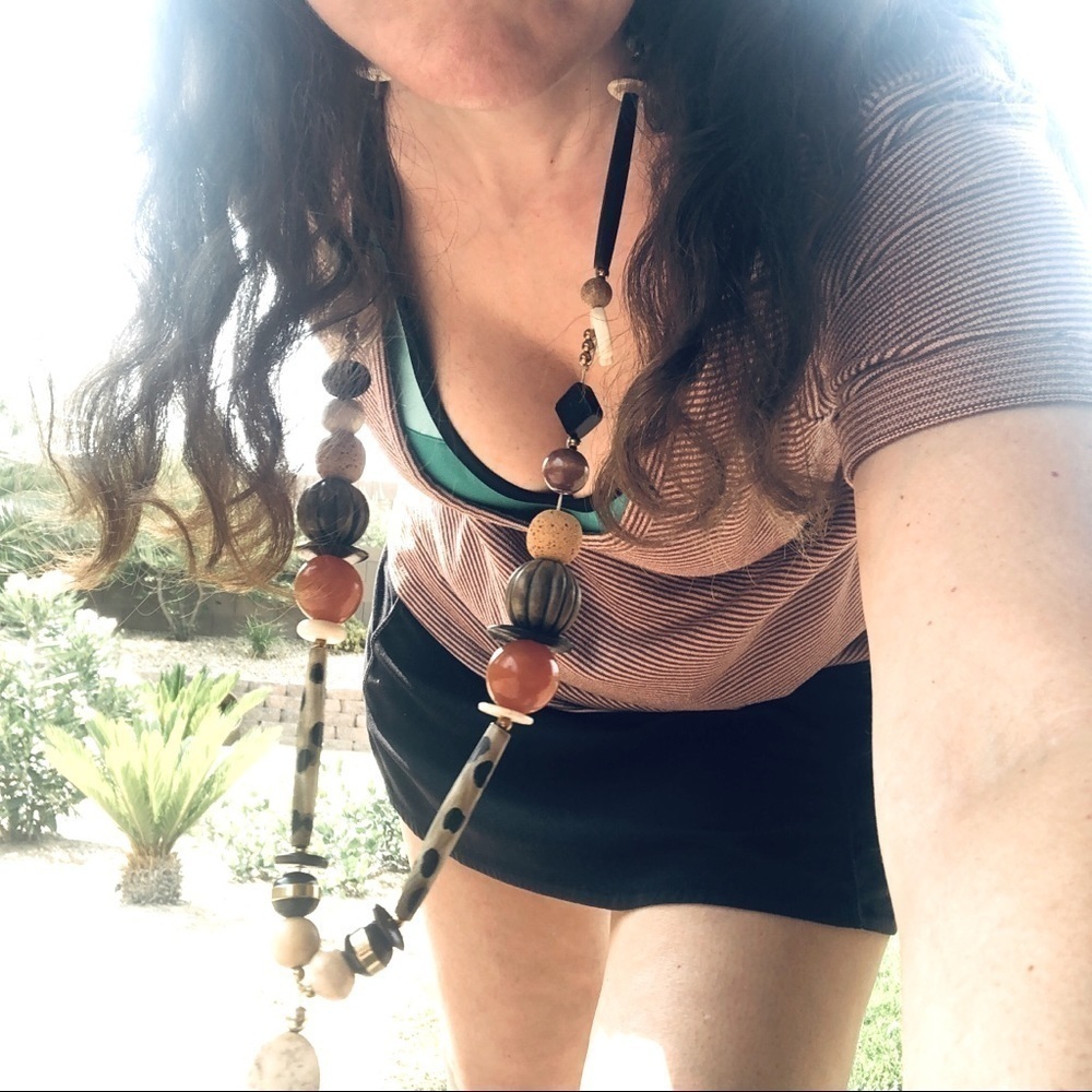 Butterscotch Bakelite beads , Wood & Bone long necklace,One of a kind handmade